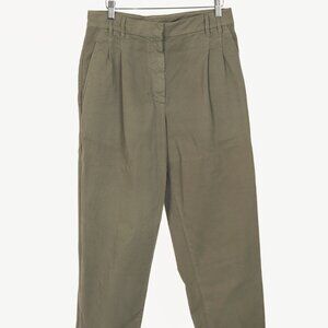 Brunello Cucinelli AW/22 Green Cotton Monili-Beaded Pleated Tapered Pants